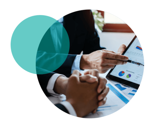 Investors meeting with computer analysis